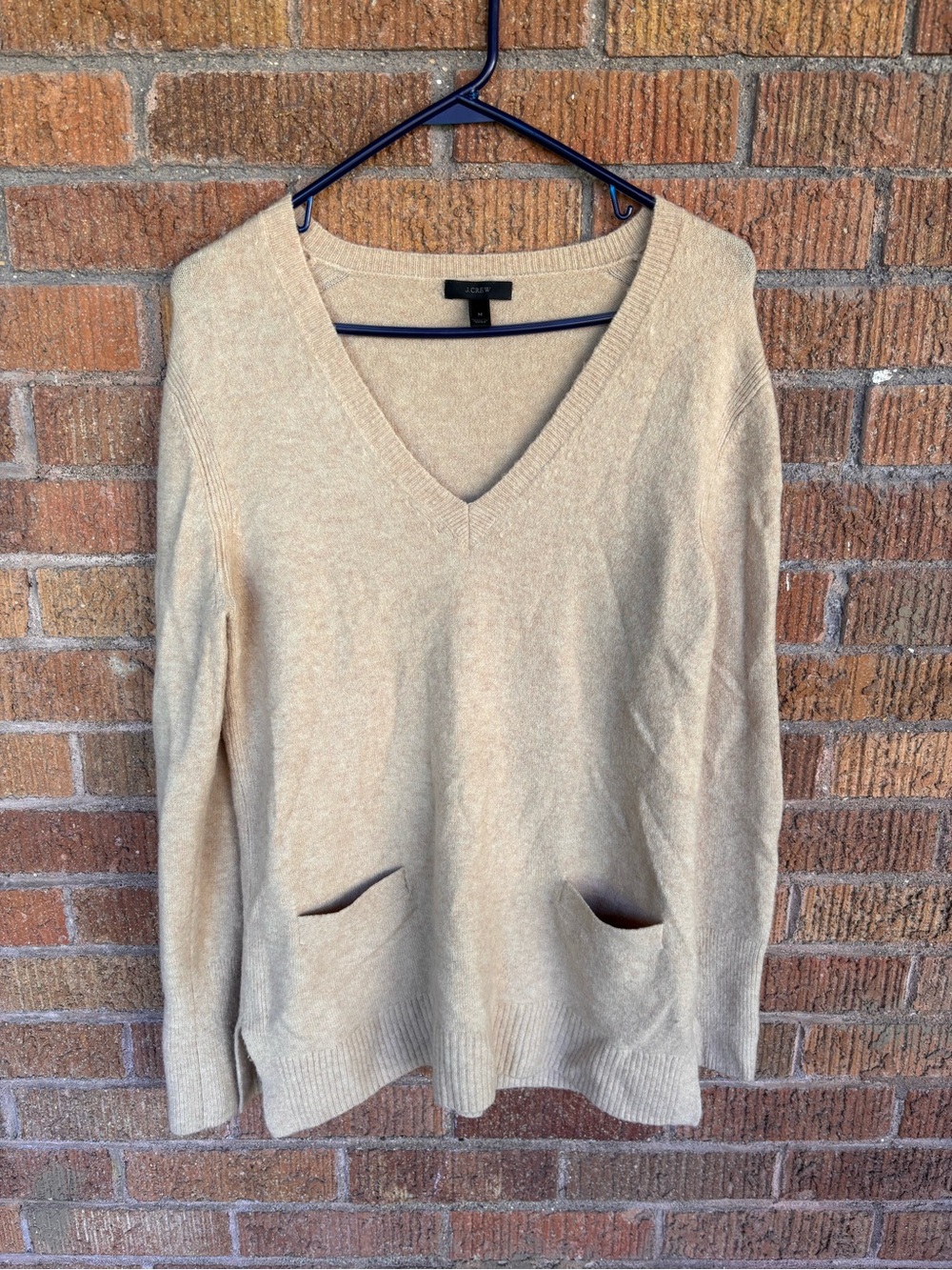 J.Crew Merino Wool Alpaca Blend V-Neck Sweater Tan Sz Medium